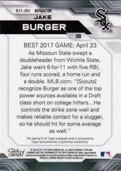 2017 Bowman's Best - Best of 2017 Autographs Refractor #B17-JBU Jake Burger Back