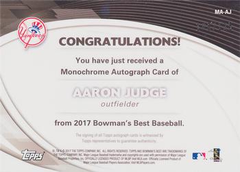 2017 Bowman's Best - Monochrome Autographs #MA-AJ Aaron Judge Back