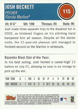 2003 Bazooka #115 Josh Beckett Back