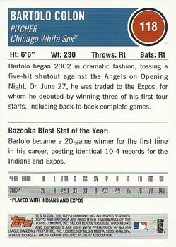 2003 Bazooka #118 Bartolo Colon Back