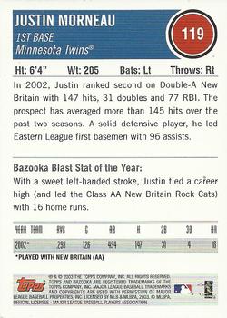 2003 Bazooka #119 Justin Morneau Back