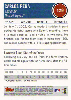 2003 Bazooka #129 Carlos Pena Back