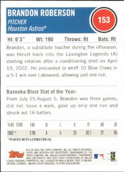 2003 Bazooka #153 Brandon Roberson Back