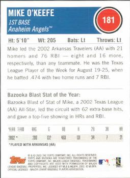 2003 Bazooka #181 Mike O'Keefe Back