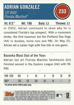 2003 Bazooka #233 Adrian Gonzalez Back