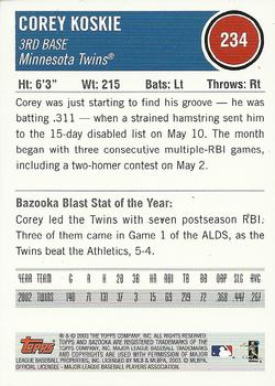 2003 Bazooka #234 Corey Koskie Back