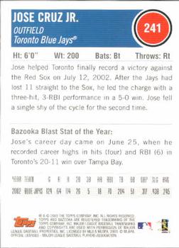 2003 Bazooka #241 Jose Cruz Jr. Back
