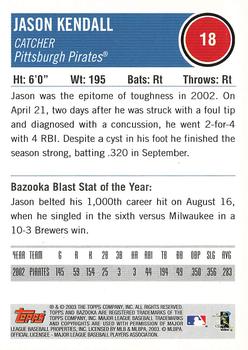 2003 Bazooka #18 Jason Kendall Back