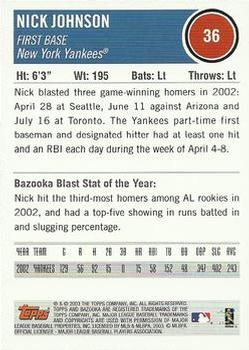 2003 Bazooka #36 Nick Johnson Back