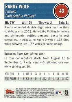 2003 Bazooka #43 Randy Wolf Back
