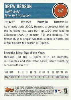 2003 Bazooka #57 Drew Henson Back