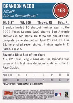 2003 Bazooka #163 Brandon Webb Back