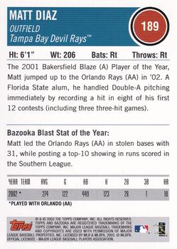 2003 Bazooka #189 Matt Diaz Back