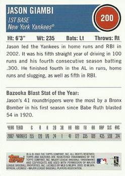 2003 Bazooka #200 Jason Giambi Back