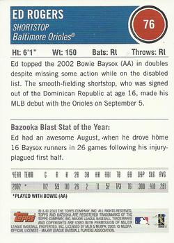 2003 Bazooka #76 Ed Rogers Back