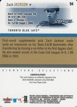 2004 Fleer Hot Prospects Draft Edition - Die Cuts #94 Zach Jackson Back