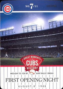 2013 Aunt Millie's Great Moments in Cubs History #7 First Opening Night Front