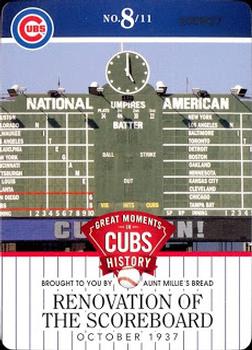 2013 Aunt Millie's Great Moments in Cubs History #8 Renovation of the Scoreboard Front