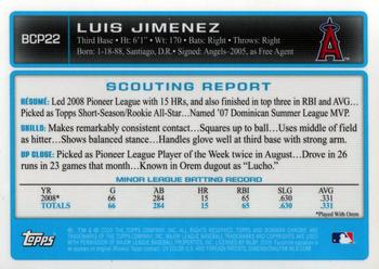 2009 Bowman - Chrome Prospects #BCP22 Luis Jimenez Back