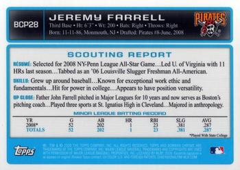 2009 Bowman - Chrome Prospects #BCP28 Jeremy Farrell Back