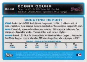 2009 Bowman - Chrome Prospects #BCP33 Edgar Osuna Back