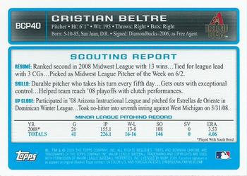 2009 Bowman - Chrome Prospects #BCP40 Cristian Beltre Back