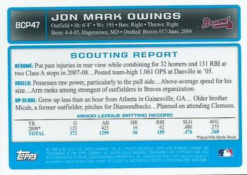 2009 Bowman - Chrome Prospects #BCP47 Jon Mark Owings Back