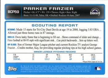 2009 Bowman - Chrome Prospects #BCP59 Parker Frazier Back