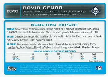 2009 Bowman - Chrome Prospects #BCP63 David Genao Back