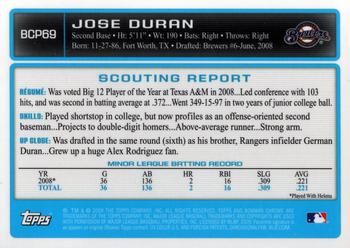 2009 Bowman - Chrome Prospects #BCP69 Jose Duran Back
