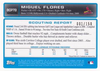 2009 Bowman - Chrome Prospects Blue Refractors #BCP73 Miguel Flores Back
