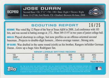 2009 Bowman - Chrome Prospects Orange Refractors #BCP69 Jose Duran Back
