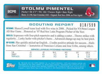 2009 Bowman - Chrome Prospects Refractors #BCP6 Stolmy Pimentel Back