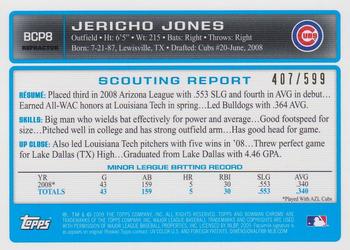 2009 Bowman - Chrome Prospects Refractors #BCP8 Jericho Jones Back