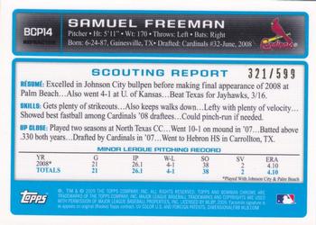 2009 Bowman - Chrome Prospects Refractors #BCP14 Samuel Freeman Back