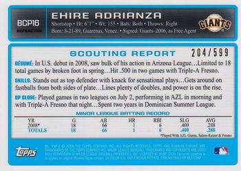 2009 Bowman - Chrome Prospects Refractors #BCP16 Ehire Adrianza Back
