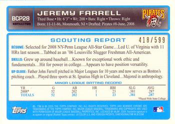 2009 Bowman - Chrome Prospects Refractors #BCP28 Jeremy Farrell Back