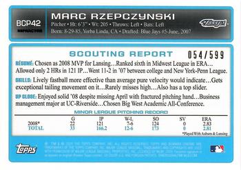 2009 Bowman - Chrome Prospects Refractors #BCP42 Marc Rzepczynski Back