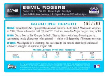 2009 Bowman - Chrome Prospects Refractors #BCP46 Esmil Rogers Back