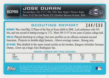 2009 Bowman - Chrome Prospects Refractors #BCP69 Jose Duran Back