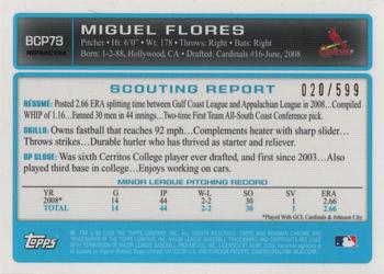 2009 Bowman - Chrome Prospects Refractors #BCP73 Miguel Flores Back