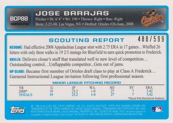 2009 Bowman - Chrome Prospects Refractors #BCP88 Jose Barajas Back