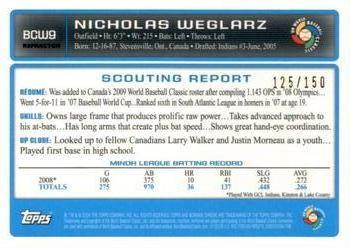 2009 Bowman - Chrome WBC Prospects Blue Refractors #BCW9 Nick Weglarz Back