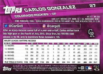 2017 Topps New Era #27 Carlos Gonzalez Back