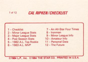 1988 Star Cal Ripken Jr. #1 Cal Ripken Jr. Back