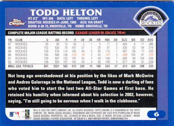 2003 Topps Chrome #6 Todd Helton Back