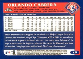 2003 Topps Chrome #18 Orlando Cabrera Back
