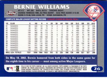 2003 Topps Chrome #26 Bernie Williams Back