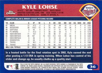 2003 Topps Chrome #36 Kyle Lohse Back