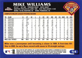 2003 Topps Chrome #54 Mike Williams Back